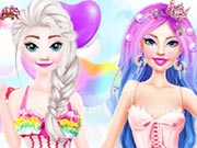 Barbie and Elsa in Candyland